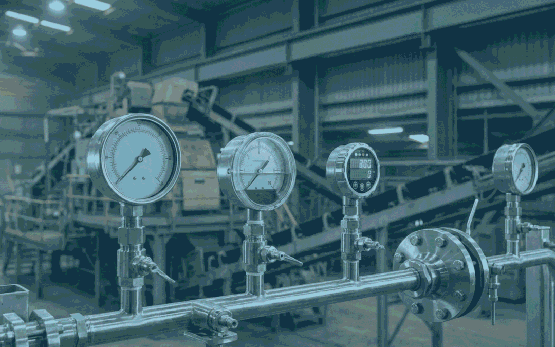 Industrial pressure gauges for mining, petrochemical and manufacturing applications supplied by Blanes Pressure Solutions in South Africa.